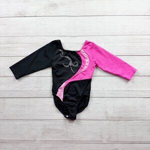 Freestyle by Danskin Girls Gymnastics Dance Leotard Black Pink Rhinestone 4-5